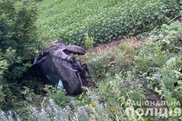 На дорозі між Гребінкою та Пирятином легковик виїхав на узбіччя та перевернувся