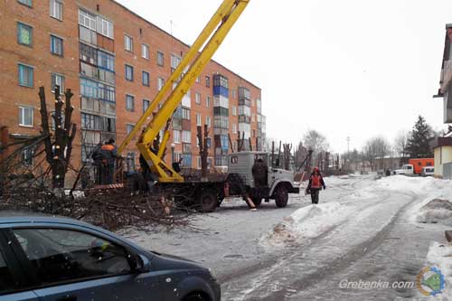 На вулиці Магістральній у Гребінці від дерев залишилися одні стовбури