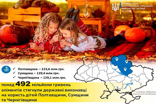 223 мільйони гривень аліментів стягнули органи юстиції з початку року на Полтавщині