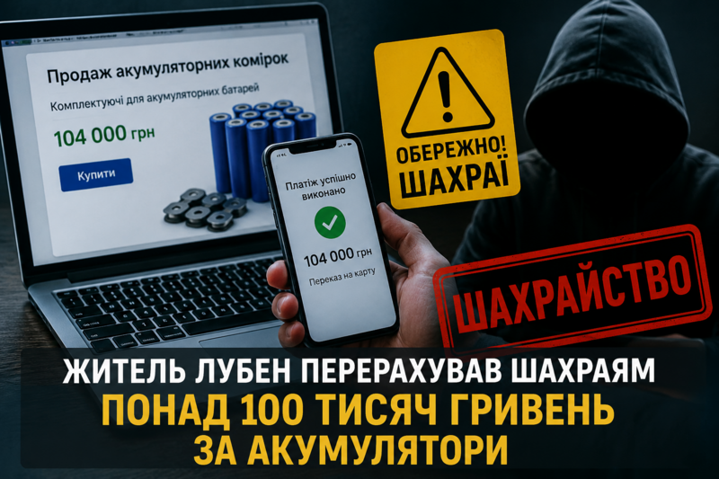 Житель Лубен перерахував шахраям понад 100 тисяч гривень за акумулятори