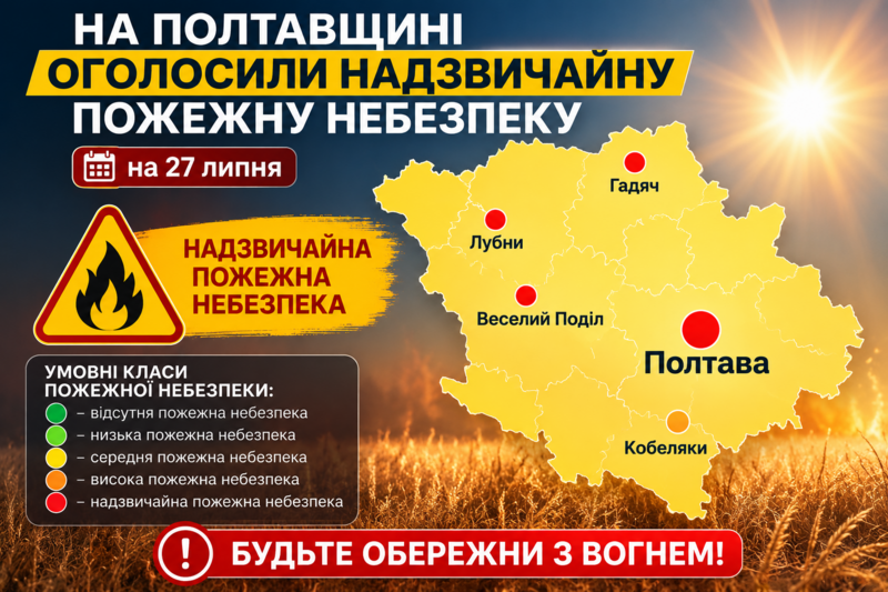 На Полтавщині оголосили надзвичайну пожежну небезпеку