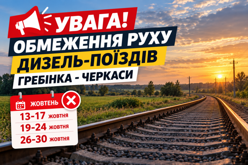 Із 13 жовтня скасовують дизель-поїзди Гребінка - Черкаси: дати та номери рейсів