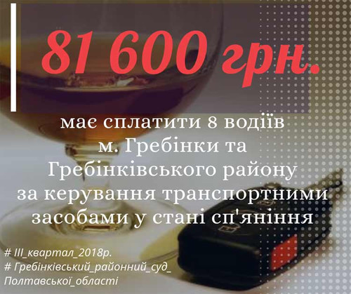 Гребінківським районним судом на винних осіб накладено 81 600 грн.
