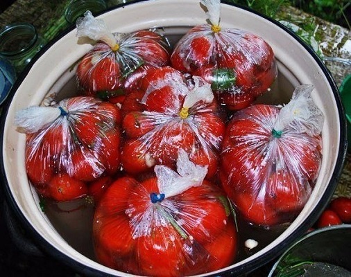 Соленые помидоры в пакетах
