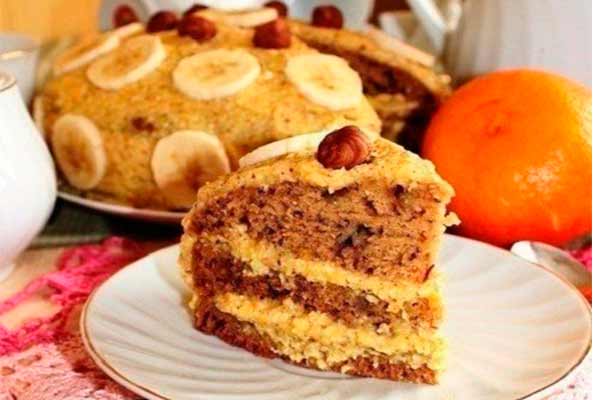 Постный торт с апельсинов и банана