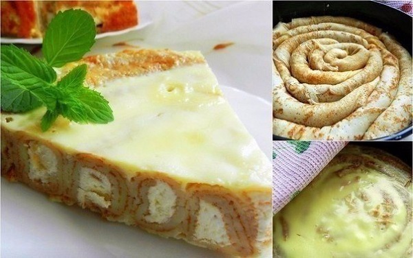 Пирог из налисников с творогом